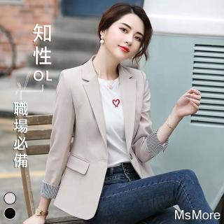 【MsMore】小香風氣質俐落條紋拼接撞色修身顯瘦西裝外套#105913(黑/杏)