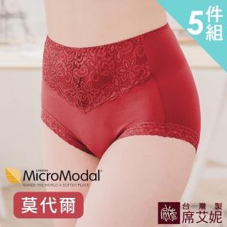 【SHIANEY 席艾妮】5件組 台灣製 中大尺碼 莫代爾纖維 高腰蕾絲三角內褲