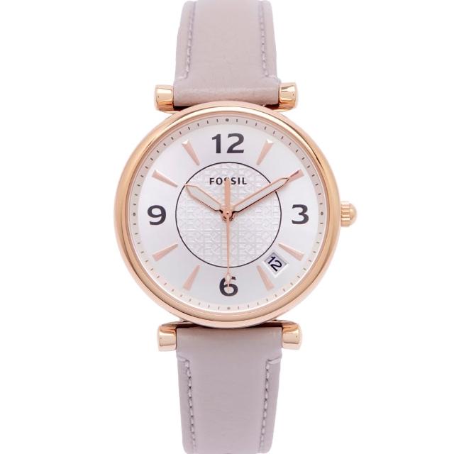 【FOSSIL】甜美風格款皮革材質錶帶手錶-銀色面x鉛灰色系/34mm(ES5161)