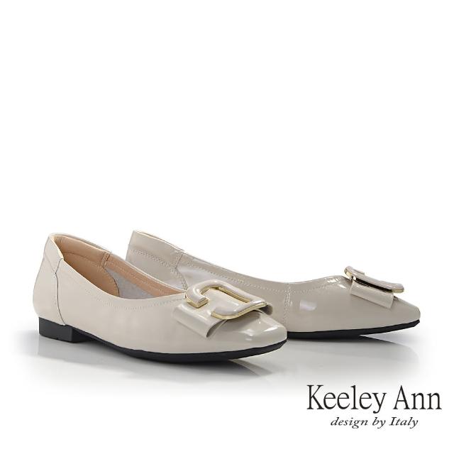 【Keeley Ann】漆皮C字低跟包鞋(米白色435568132)