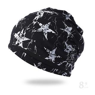 【89 zone】法式優雅針織透氣薄款 套頭帽 防風帽 堆堆帽 頭巾帽(裂變五角星-黑/灰)