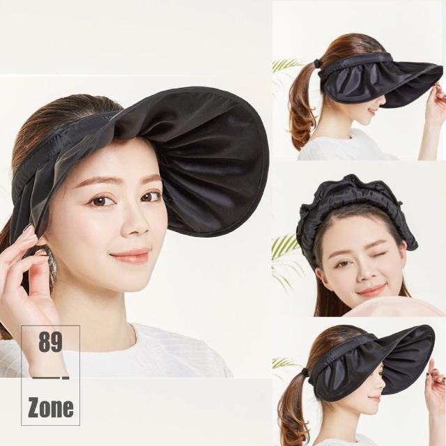 【89 zone】韓版可摺式防紫外線出遊 大簷帽 沙灘帽 太陽帽 遮陽帽 空頂帽(黑)