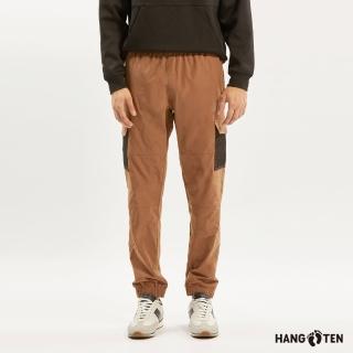 【Hang Ten】男裝-恆溫多功能-JOGGER FIT四面彈防輕潑水網布口袋束口工裝長褲(卡其)