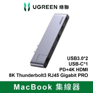 【綠聯】MacBook集線器USB3.0*2+USB-C+PD+HDMI+Thunderbolt3 RJ45 Gigabit PRO(台灣晶片創惟/聯陽/威鋒)