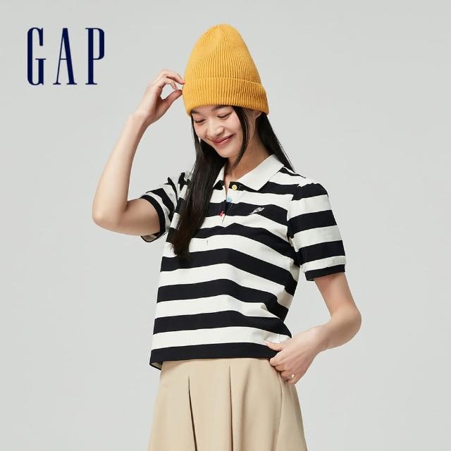 【GAP】女裝 Logo短袖POLO衫-黑白條紋(890005)