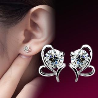 【I.Dear Jewelry】思物語-韓國簍空弧形造型晶鑽銀色耳針耳環(思物語)