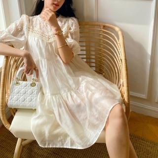 【巴黎精品】洋裝五分袖連身裙(夏季天絲刺繡蕾絲女裙子a1cc13)