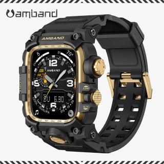 【Amband】Apple Watch 專用保護殼 ☆ M3 美國鋼鐵特攻軍規 黑金TPU錶帶(45mm - Apple Watch 9 / 8 / 7)