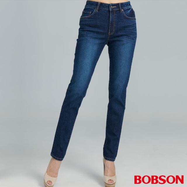 【BOBSON】女款高腰保暖紗刷毛小直筒褲(8174-52)