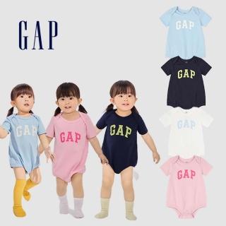 【GAP】嬰兒裝 Logo純棉圓領短袖包屁衣-藍色(891712)