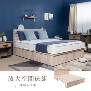 【H&D 東稻家居】放大空間5尺雙人床組2件組-2色(床頭+床底)
