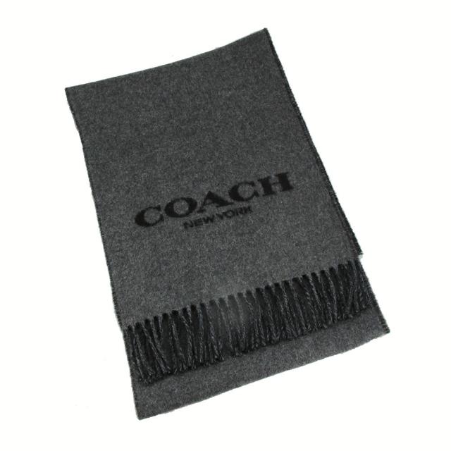 【COACH】素面雙色LOGO羊毛圍巾(灰黑)