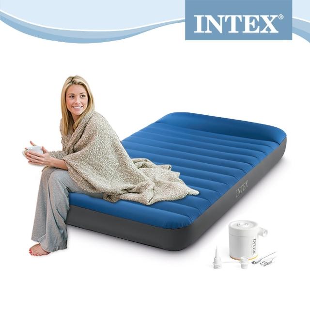 【INTEX 原廠公司貨】TPU充氣床附USB電動充氣幫浦-單人加大寬99cm(64011)