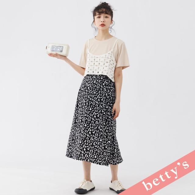 【betty’s 貝蒂思】腰鬆緊時尚豹紋排釦雪紡長裙(黑色)