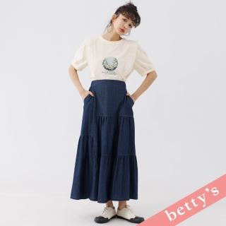 【betty’s 貝蒂思】腰鬆緊蛋糕牛仔長裙(牛仔藍)