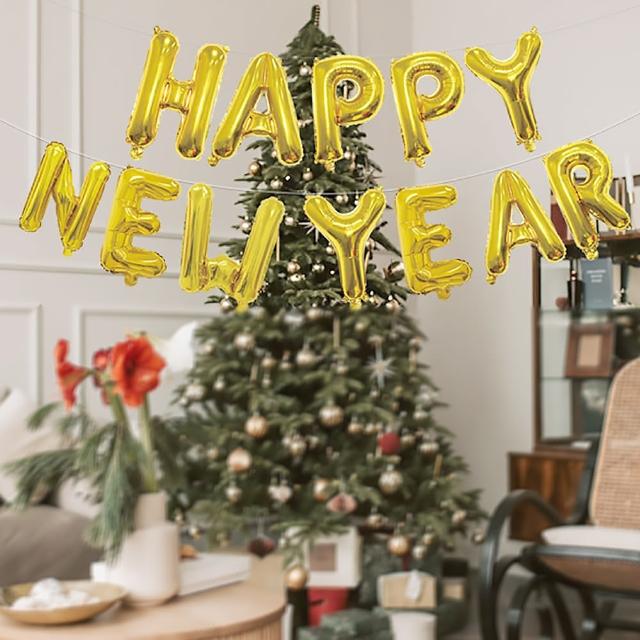 新年快樂派對氣球-金色(happy new year 元旦 跨年 慶祝 新年佈置 氣球套組 布置 裝飾 吊飾)