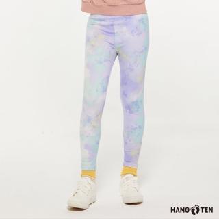 【Hang Ten】女童-恆溫多功能-TIGHT FIT吸濕快乾彈性洋流反光印花針織長褲(粉綠)