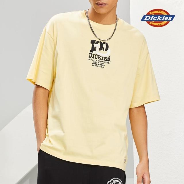 【Dickies】男女款鵝黃色純棉DICKIES 100印花短袖T恤｜DK010181C33