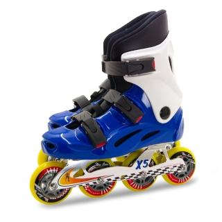 【D.L.D 多輪多】鋁合金底座 專業競速直排輪 溜冰鞋(藍白 X5)