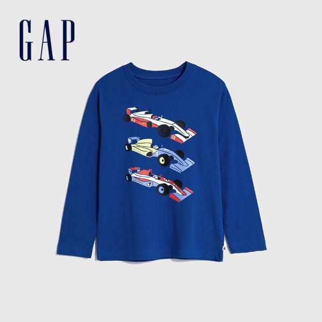 【GAP】男幼童裝 Logo純棉印花圓領長袖T恤-藍色(748015)