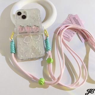 【JC Collection】創意甜美立體水蜜桃造型手機背夾背繩可調節*適用於任何手機*(水蜜桃)