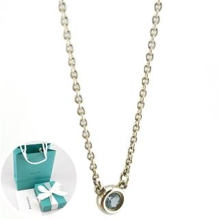 【Tiffany&Co. 蒂芙尼】925純銀-鑲圓形海藍寶石項鍊