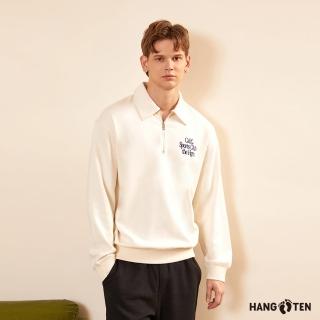 【Hang Ten】男裝-韓國同步款-胸前印花襯衫領大學T(米白)