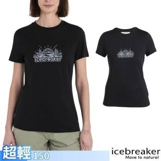 【Icebreaker】女 100%美麗諾羊毛 Tech Lite III 圓領短袖上衣_光輝景致-150.T恤(IB0A56YF-001 黑)