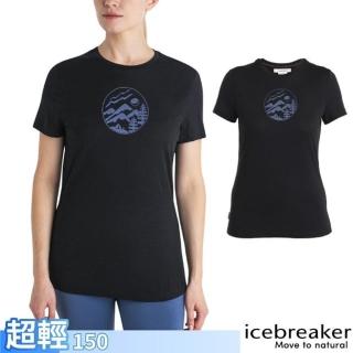 【Icebreaker】女 100%美麗諾羊毛 Tech Lite III 圓領短袖上衣_營地景緻-150.T恤(IB0A56YD-001 黑)
