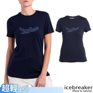 【Icebreaker】女 100%美麗諾羊毛 Tech Lite III 圓領短袖上衣_鳥兒飛翔-150.T恤(IB0A56YE-401 海軍藍)