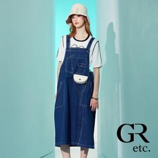 【GLORY21】網路獨賣款-etc.俏麗大口袋開叉吊帶洋裝/牛仔連身裙(藍色)