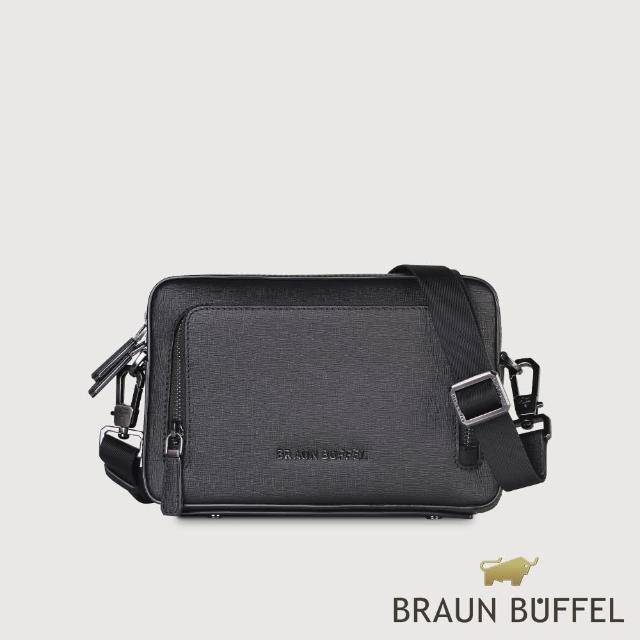 【BRAUN BUFFEL 德國小金牛】台灣總代理 維克多-D 小型橫式斜背包-黑色(BF512-03-BK)