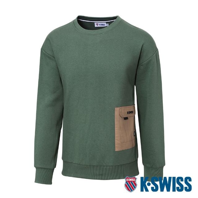 【K-SWISS】刷毛圓領上衣 Sweatshirt-男-綠(109154-370)