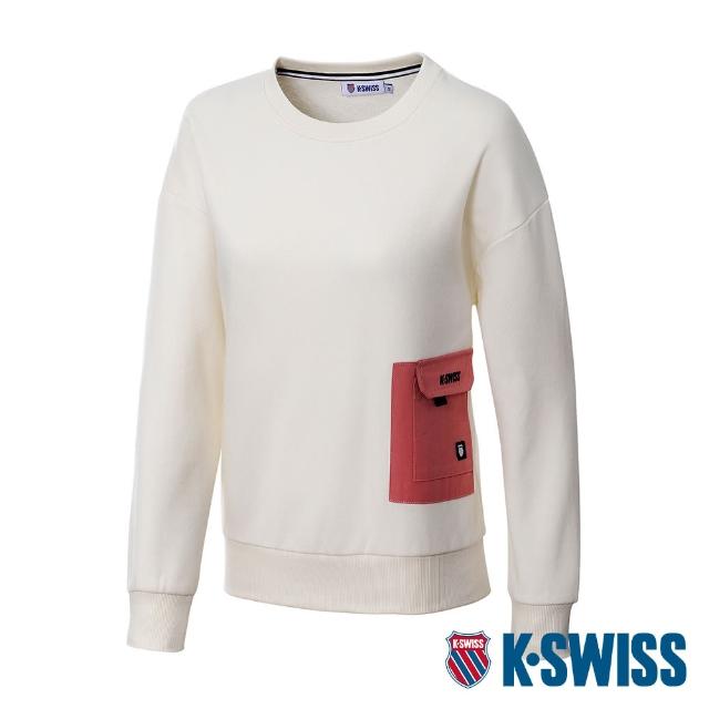 【K-SWISS】刷毛圓領上衣 Sweatshirt-女-米白(199154-290)