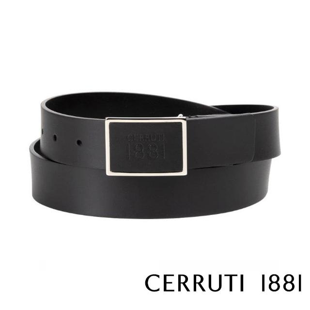 【Cerruti 1881】限量3折 義大利頂級小牛皮皮帶 全新專櫃展示品 CECU05859R(黑色 贈送禮提袋)
