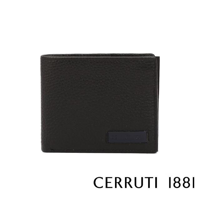 【Cerruti 1881】限量2折 頂級義大利小牛皮4卡零錢袋短夾皮夾 5916M 全新專櫃展示品(黑色 贈禮盒提袋)