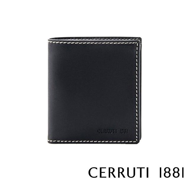 【Cerruti 1881】限量2折 義大利頂級小牛皮6卡短夾皮夾 CEPU03132M 全新專櫃展示品(黑色 贈禮盒提袋)