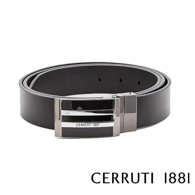【Cerruti 1881】限量3折 義大利頂級小牛皮皮帶 全新專櫃展示品 CECU03599M(黑色 贈送禮提袋)