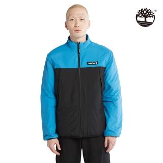 【Timberland】男款藍黑拼接輕量保暖防潑水立領外套