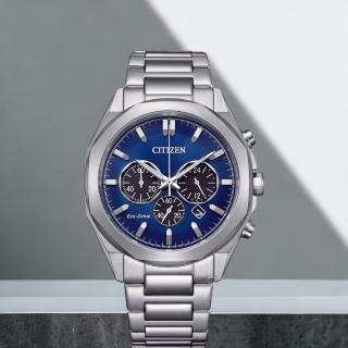 【CITIZEN 星辰】Chronograph 光動能計時腕錶-藍色 畢業 禮物(CA4590-81L)
