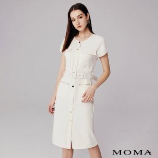【MOMA】知性小金釦圓領洋裝(杏色)