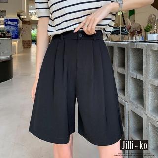 【JILLI-KO】西裝高腰顯瘦垂墜闊腿短褲-M/L/XL(黑)