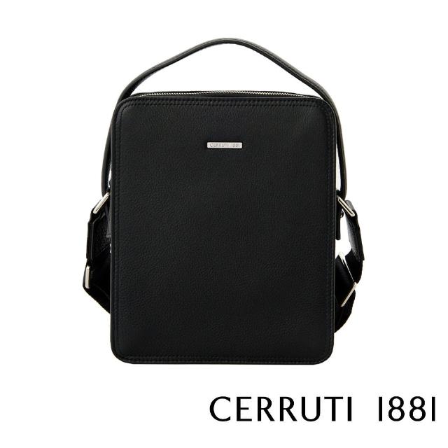 【Cerruti 1881】限量2折 義大利頂級小牛皮肩背包斜背包 全新專櫃展示品(黑色 CEBO04883M)