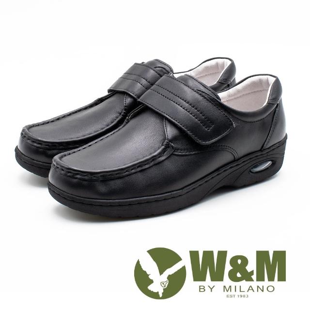 【W&M】皮質氣墊彈力魔鬼氈護士鞋 女鞋(黑)