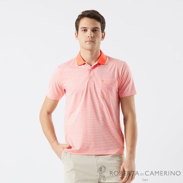 【ROBERTA 諾貝達】男裝 環保機能短袖條紋POLO衫-橘(吸濕排汗)