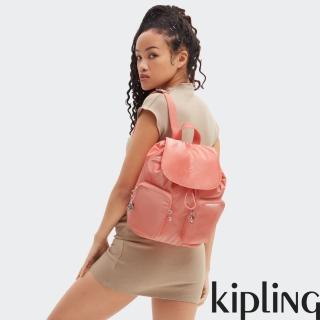 【KIPLING官方旗艦館】華麗粉橘翻蓋雙肩後背包-ANTO S