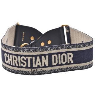 【Dior 迪奧】經典品牌字母刺繡帆布寬版背帶(藍色S8540CBTE_M928)