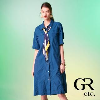 【GLORY21】網路獨賣款-etc.率性雙口袋翻領襯衫式洋裝/連身裙(藍色)