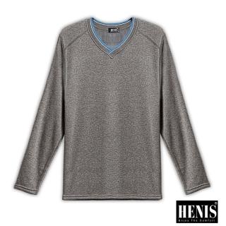 【HENIS】時尚型男速暖絨色織V領保暖衫(隨機取色 3件組)