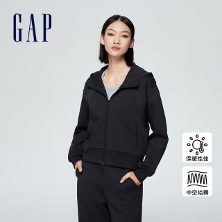【GAP】女裝 Logo連帽外套 空氣三明治系列-黑色(891632)
